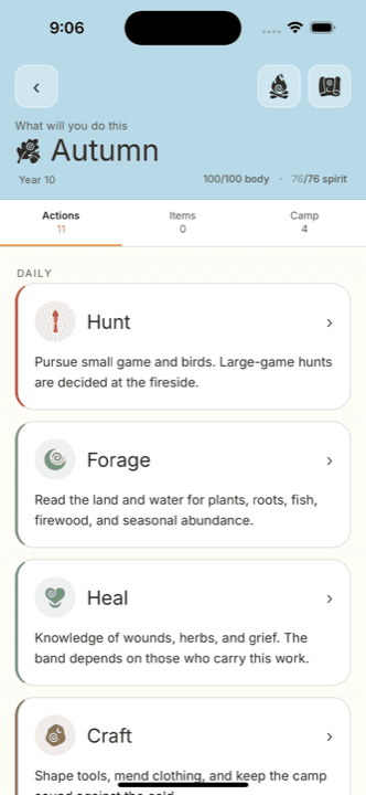 Ice Age Life — the seasonal actions menu