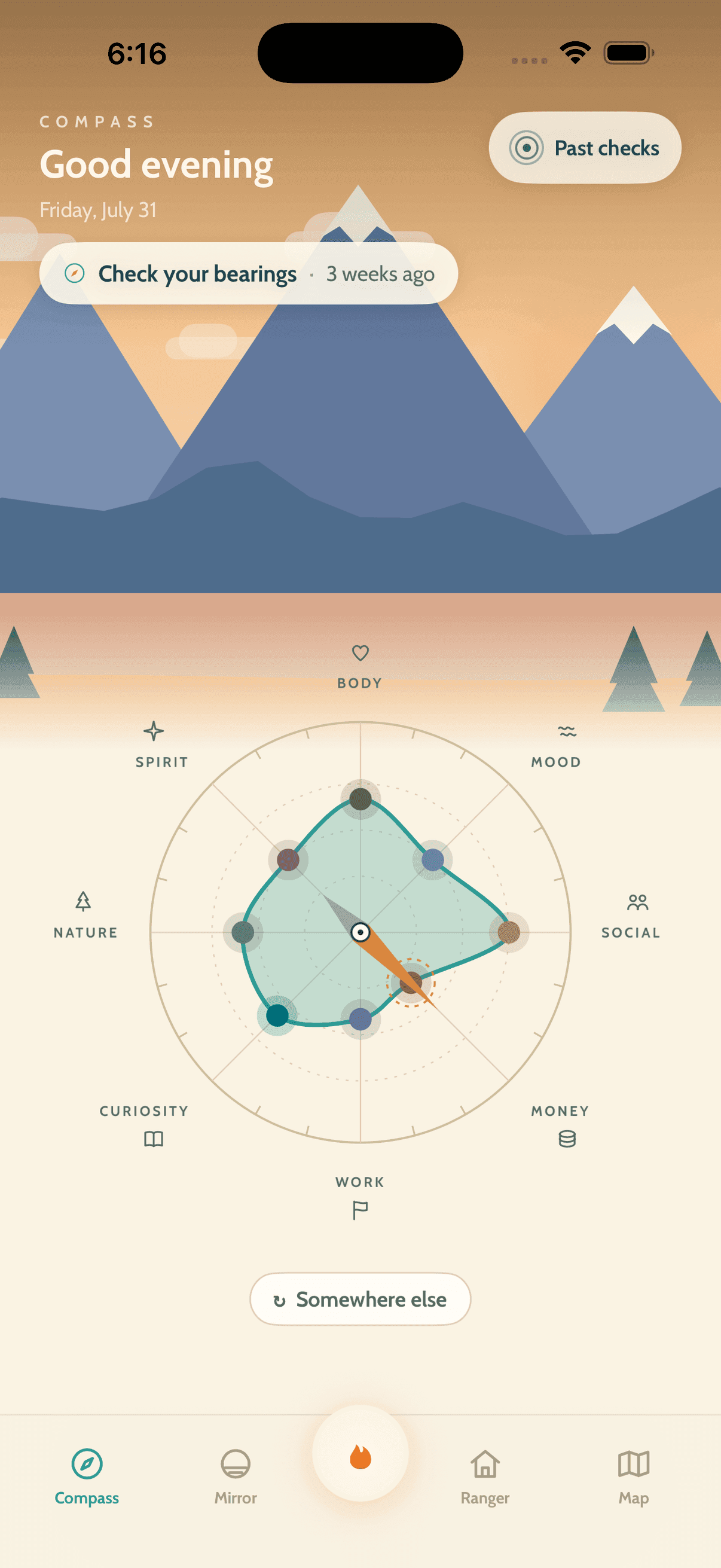 Compass — the wheel of eight directions, drawn only from your own answers