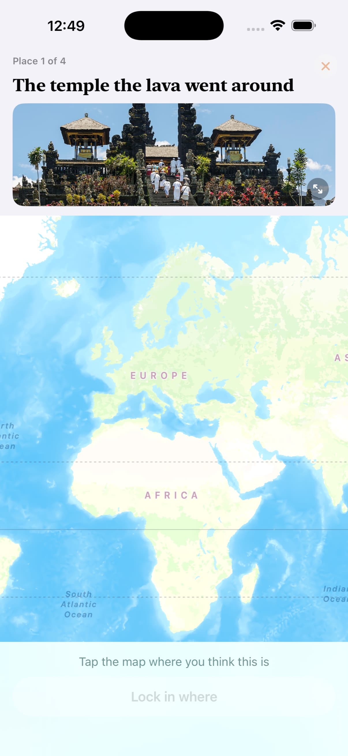 Everywhen — guessing where: dropping a pin on the world map