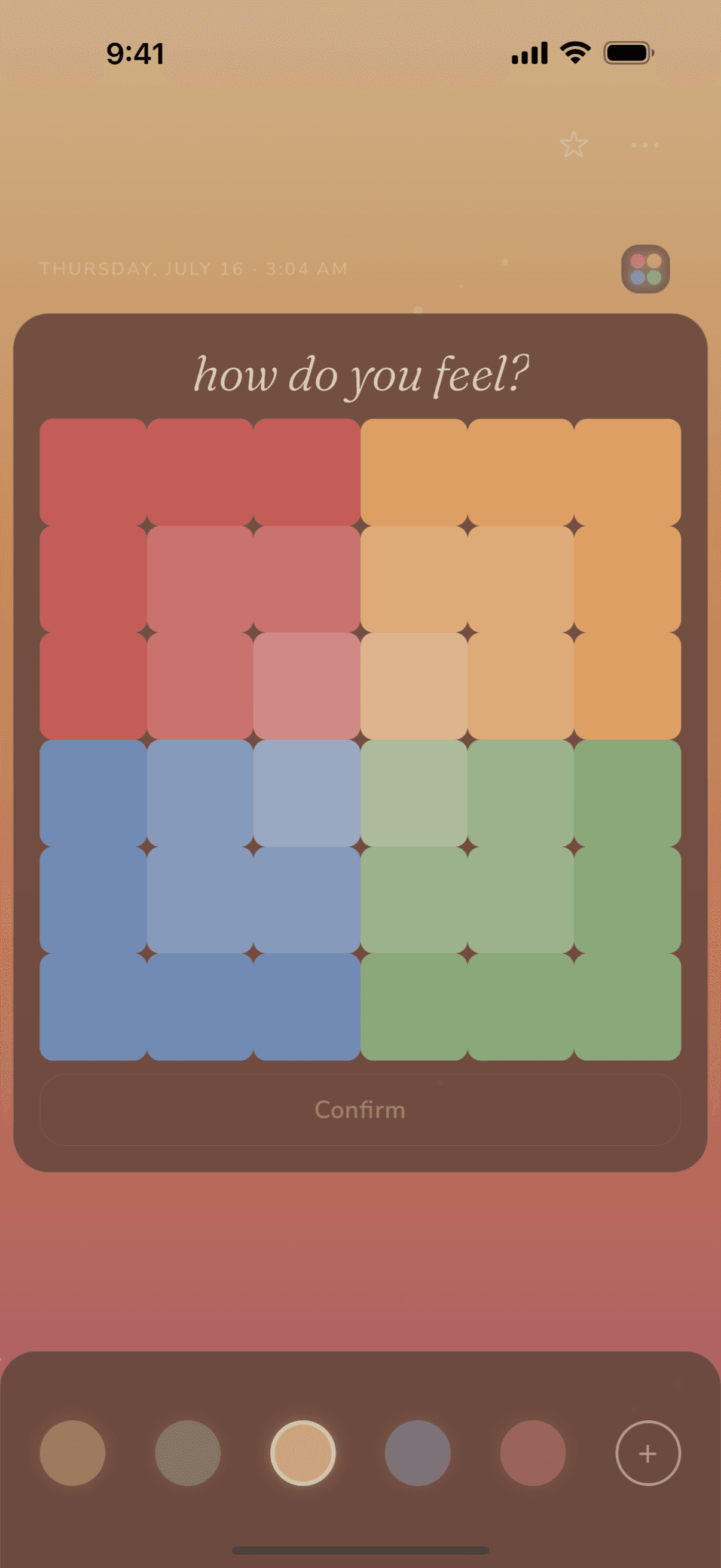 imSunlit — the “how do you feel?” color grid for logging a feeling