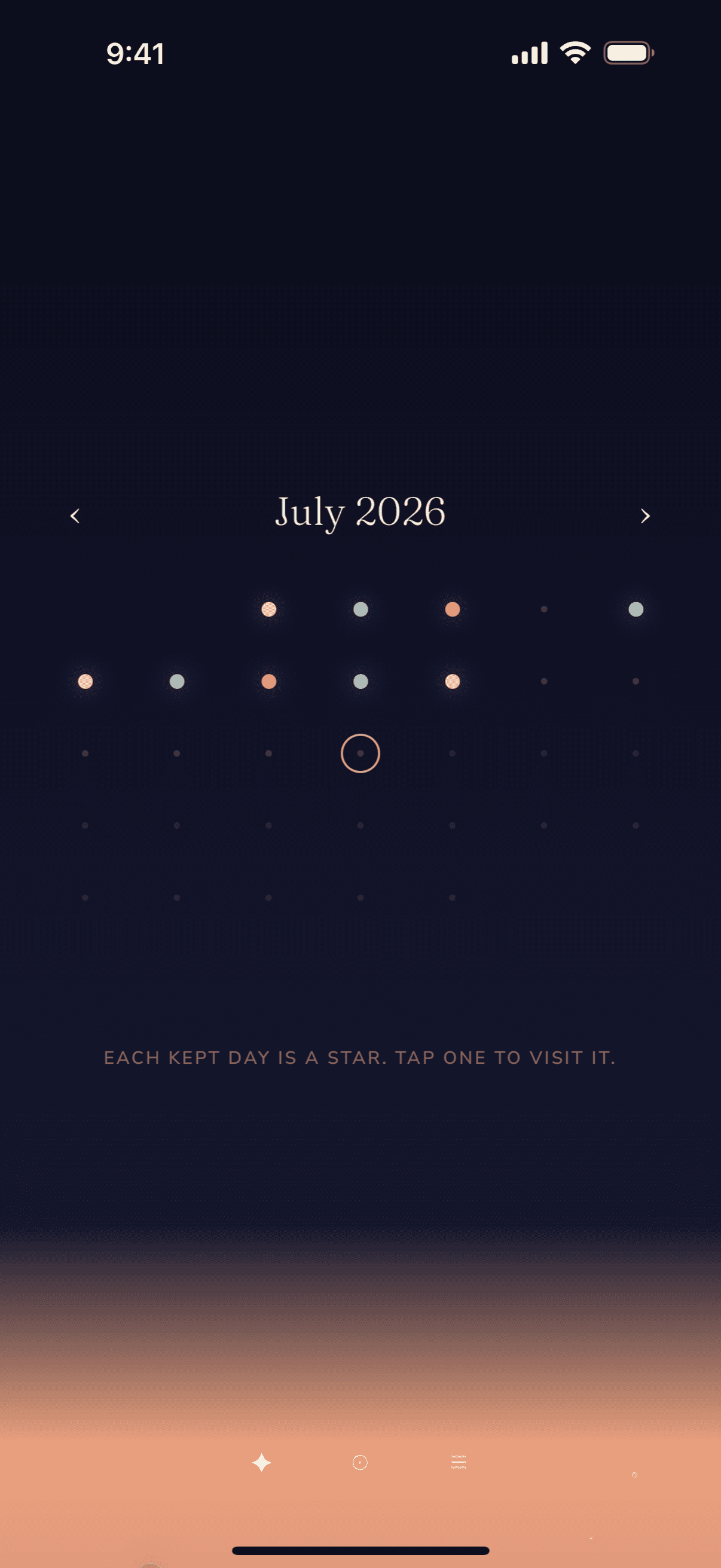 imSunlit — the month-view star map, where each kept day is a star