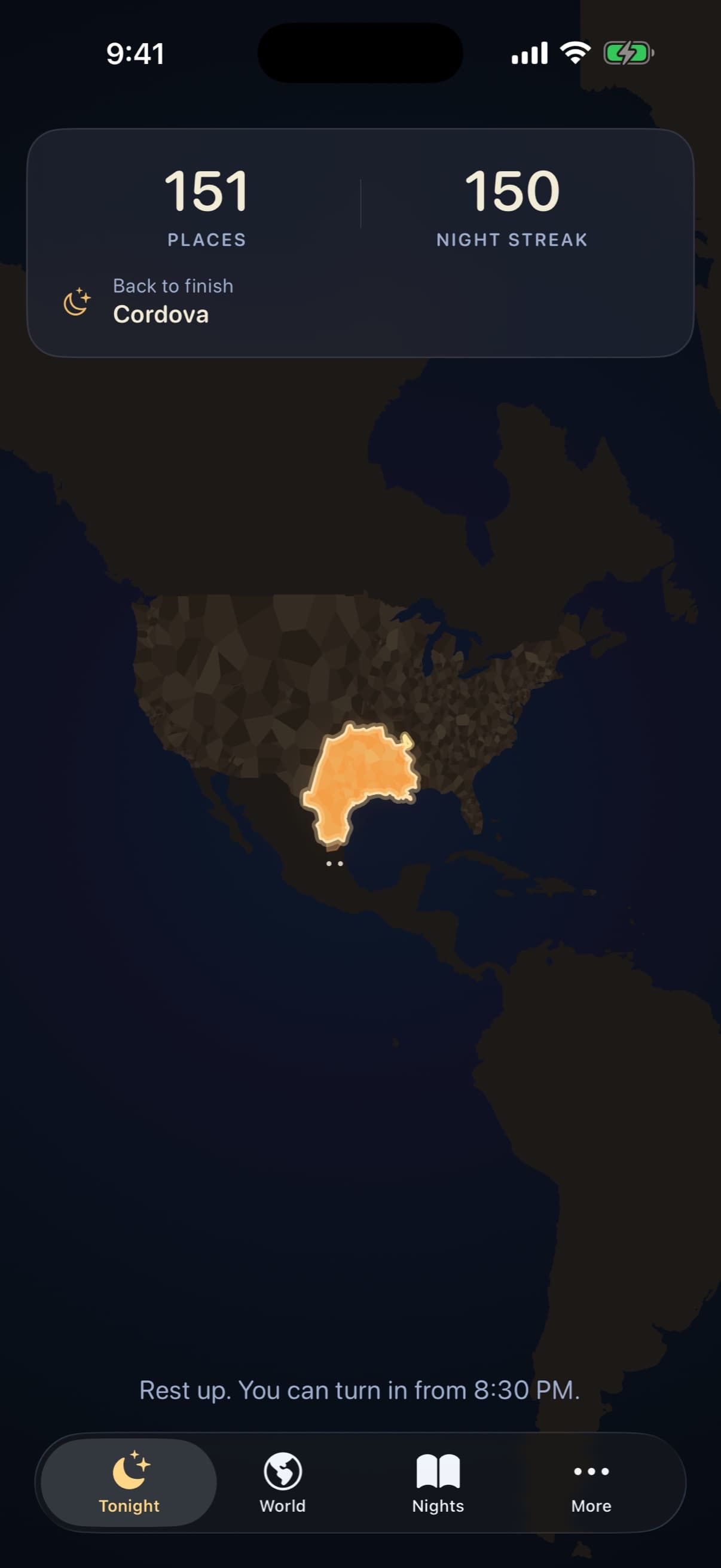 Sleep Map — ground spreading out from home, night after night