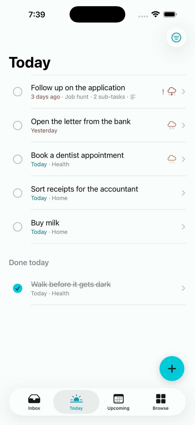 Today: a familiar list with room for emotional context.